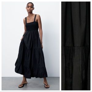 Zara Black Poplin Midi Dress. Size L.